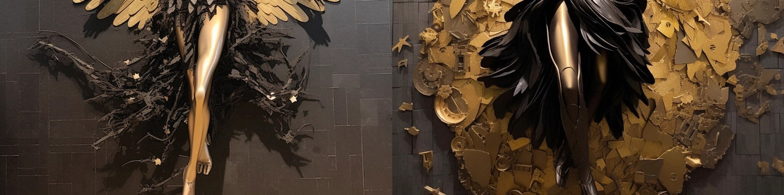 天使翅膀女孩金属雕塑Midjourney关键词