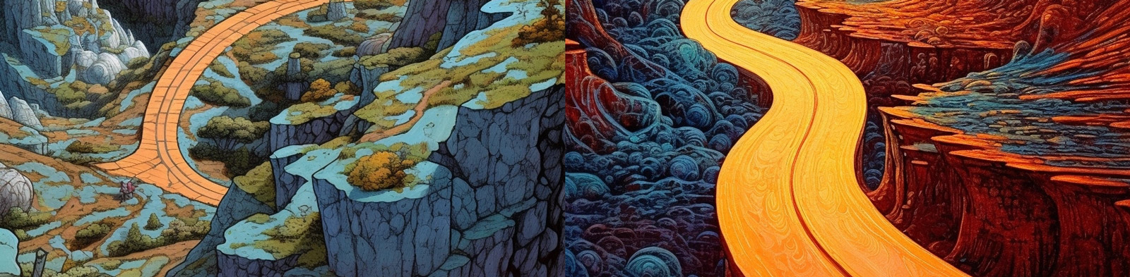 岩石山脉蜿蜒小路Midjourney关键词