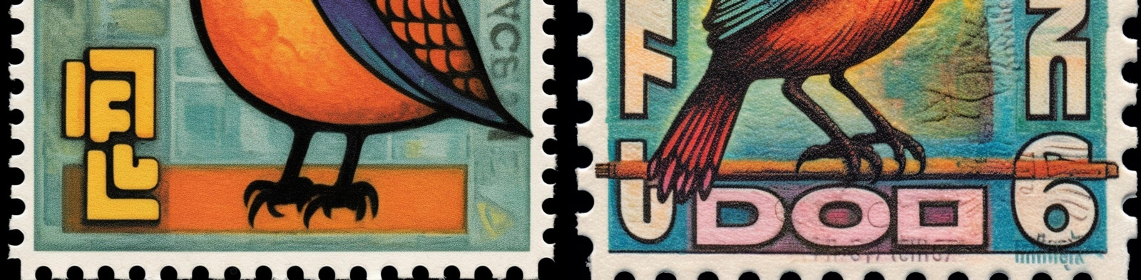 鸟类动物邮票插图Midjourney咒语