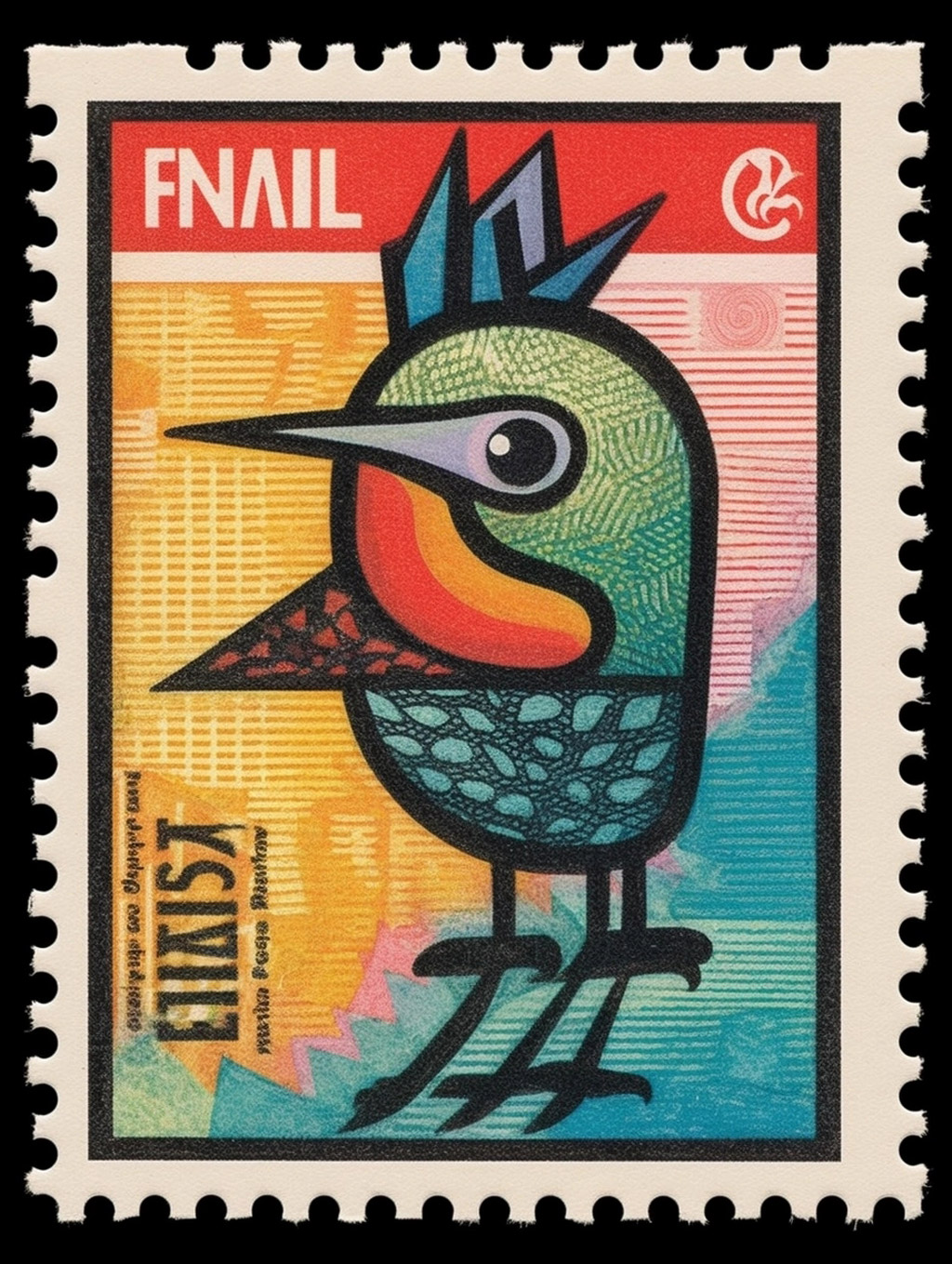 鸟类动物邮票插图Midjourney咒语 - Ai宇宙吧--Ai宇宙吧-