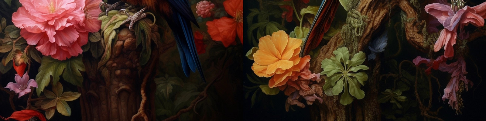 鲜花植物小鸟绘画midjourney咒语