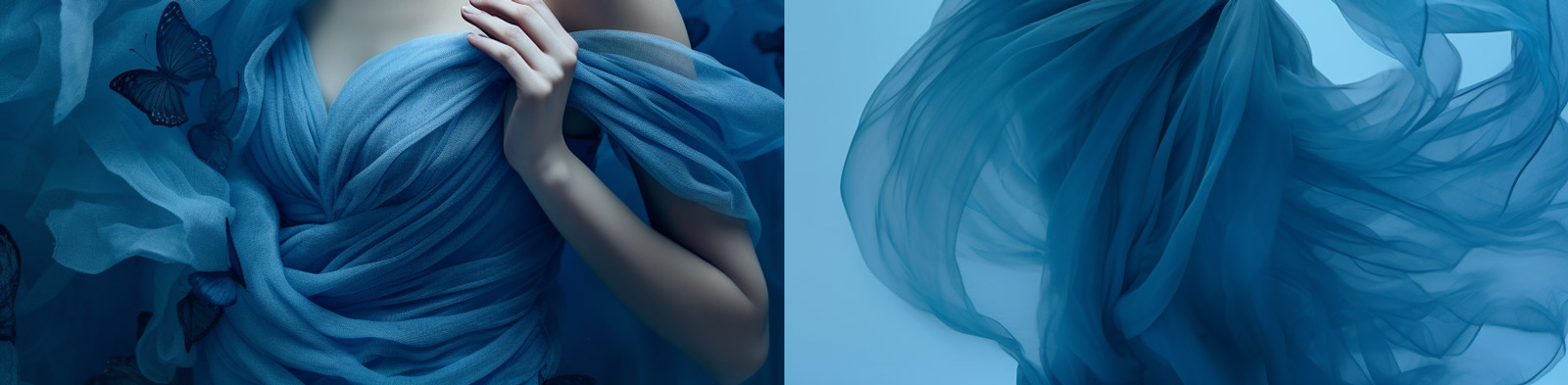 蓝色飘逸纱裙摄影Midjourney关键词