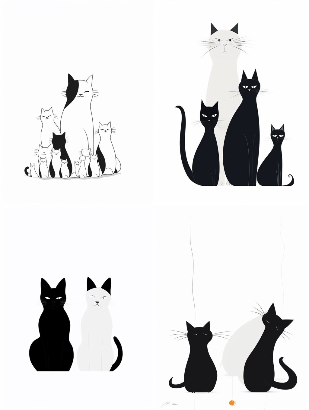极简主义黑白猫Midjourney咒语