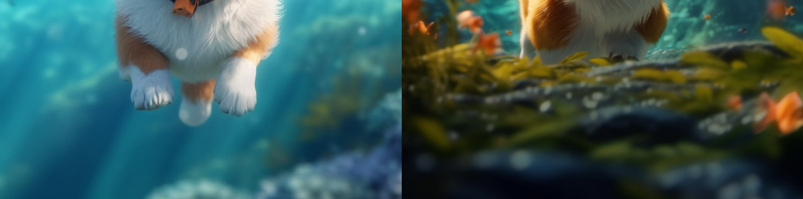 可爱水下狗狗柯基犬Midjourney咒语