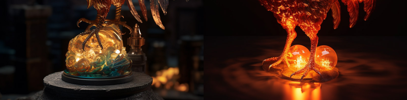 逼真火焰公鸡玻璃模型Midjourney关键词