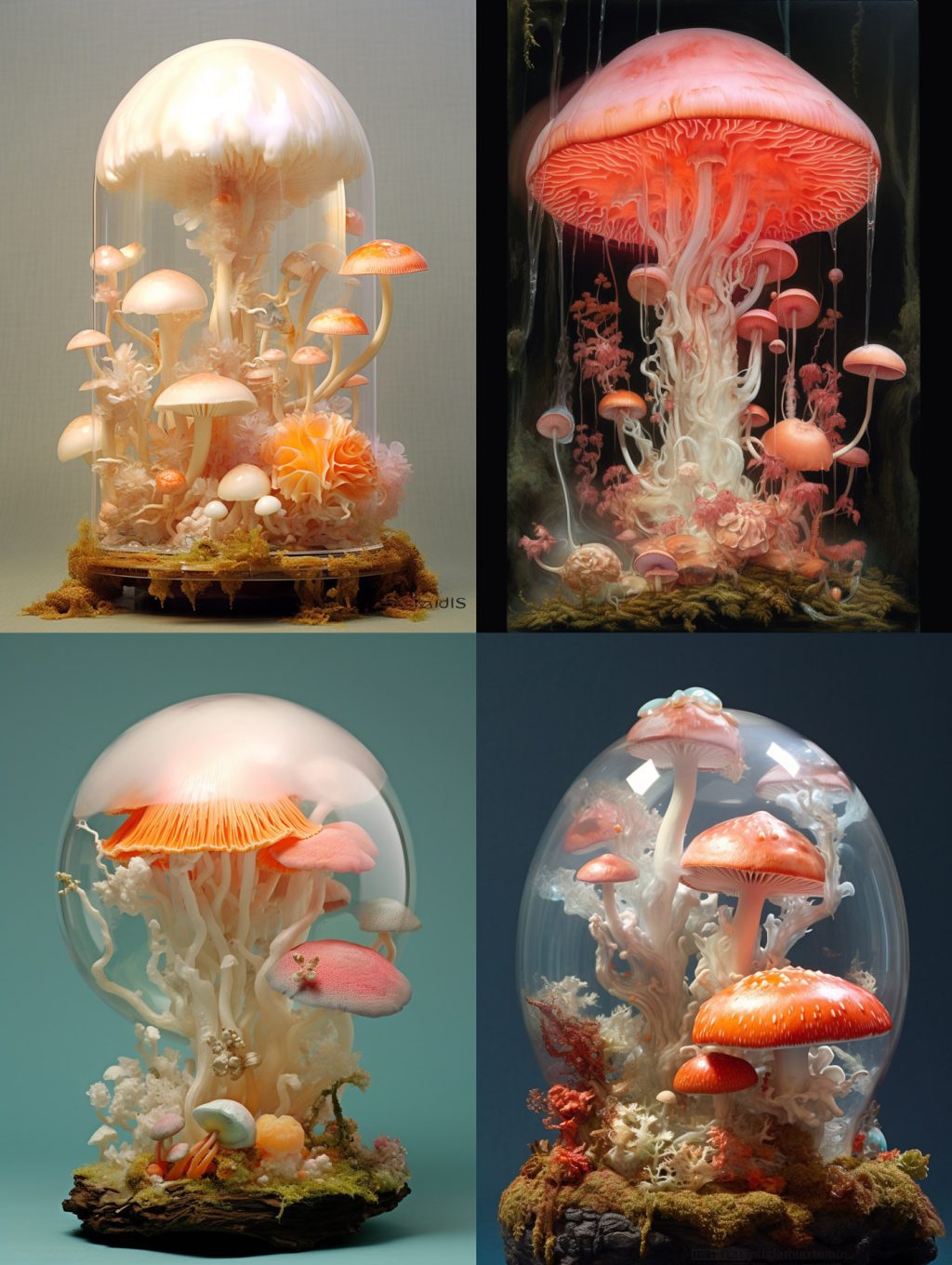 创意透明蘑菇水母Midjourney关键词