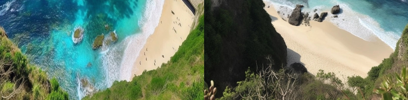 俯瞰岩石大海沙滩Midjourney咒语