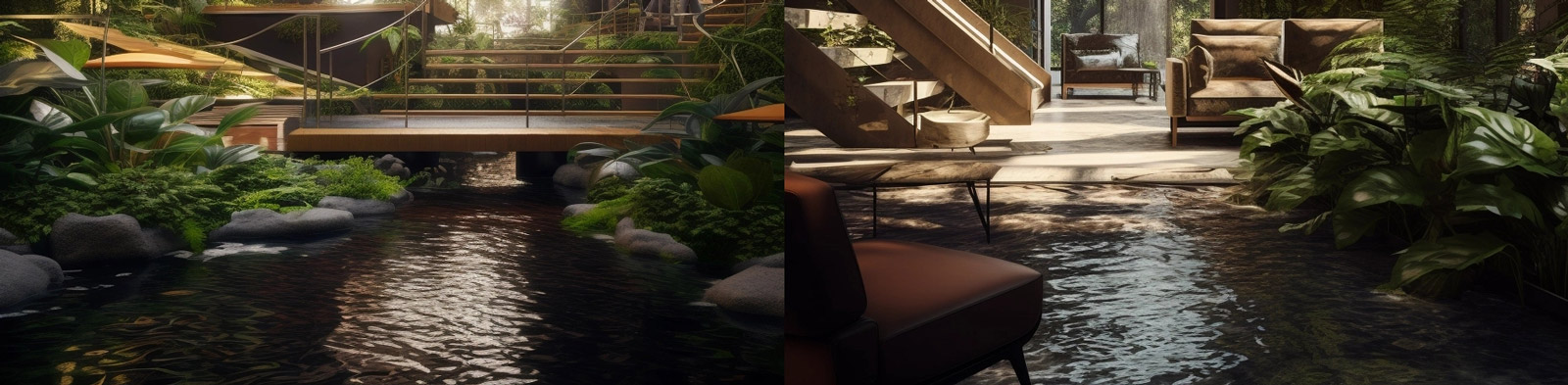 创意室内庭院瀑布Midjourney咒语