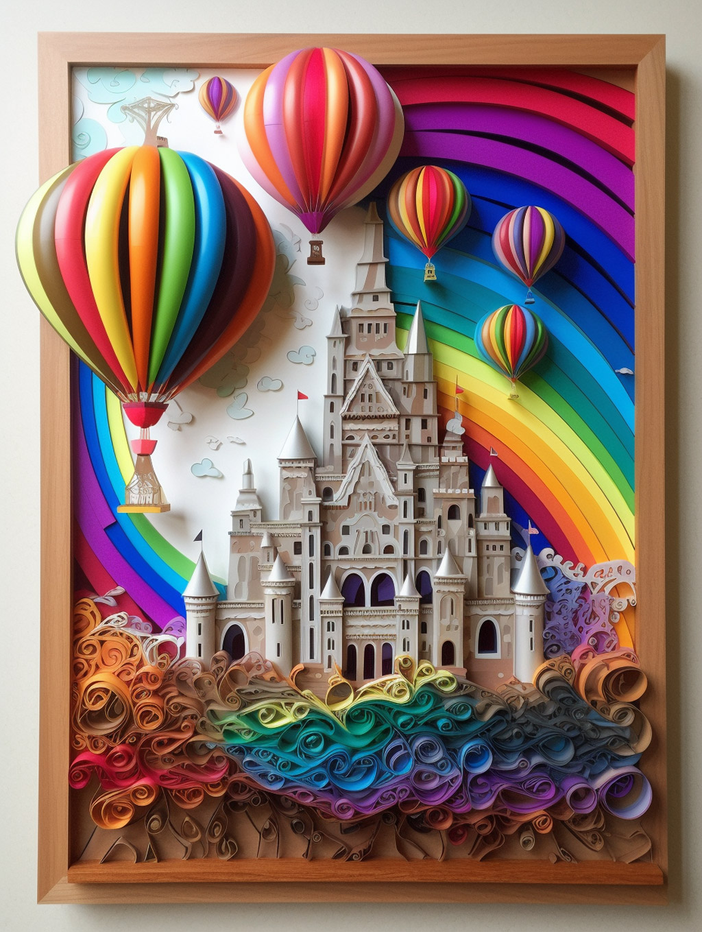 纸艺术热气球城堡Midjourney咒语