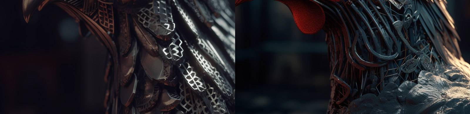 创意金属公鸡模型Midjourney咒语