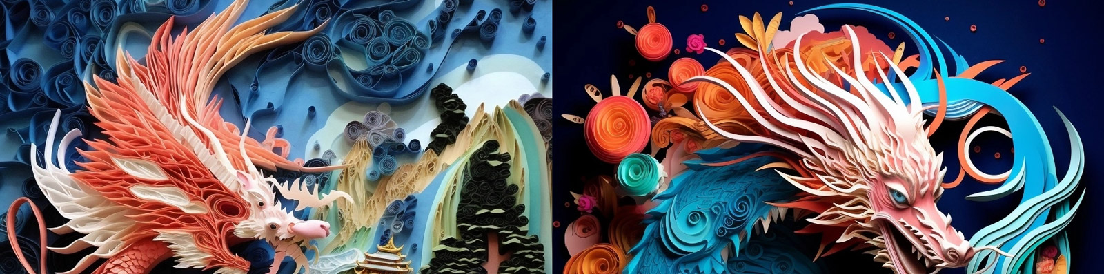 剪纸艺术中国龙Midjourney咒语