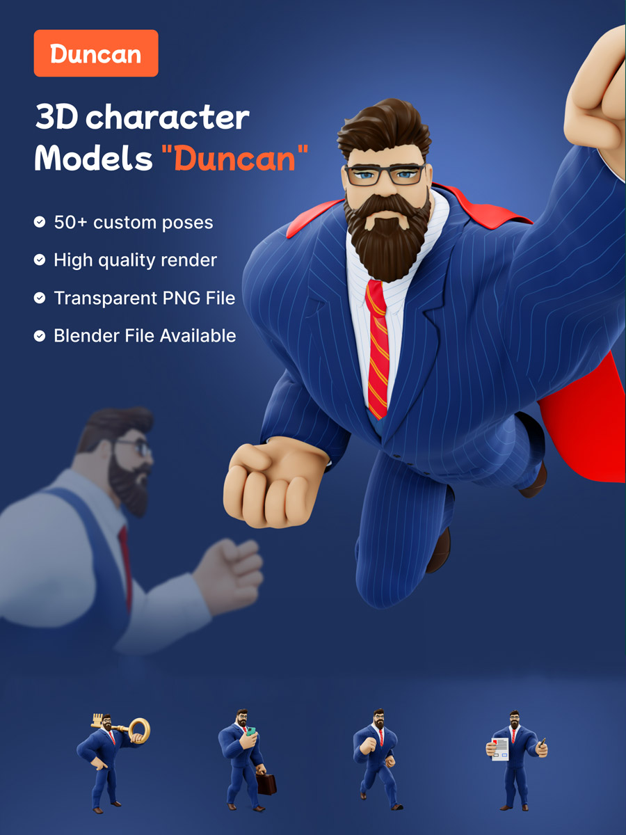  3D趣味人物插图模型Blender-Ai宇宙吧-