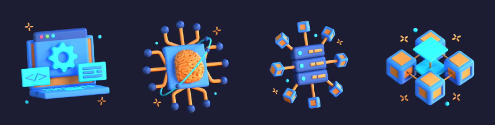 3D区块链图标插图模型Blender