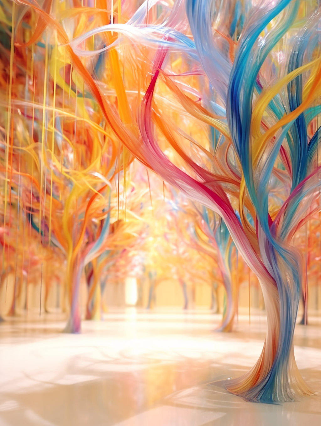 艺术彩色缎带雕塑Midjourney关键词-Ai宇宙吧-