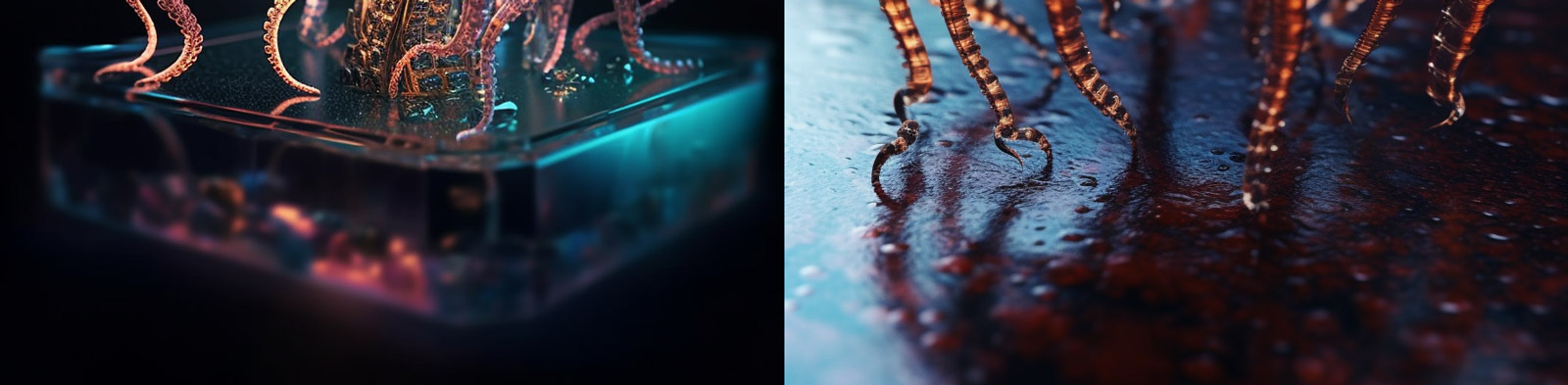 半透明金属章鱼模型Midjourney咒语