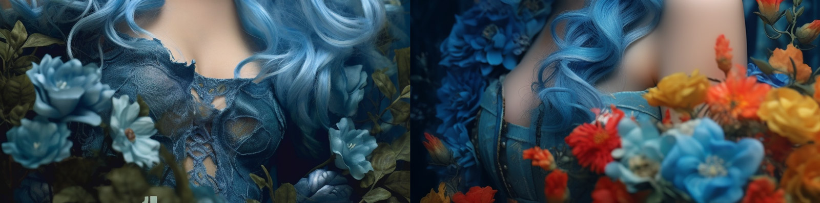 蓝发美女动漫肖像Midjourney咒语