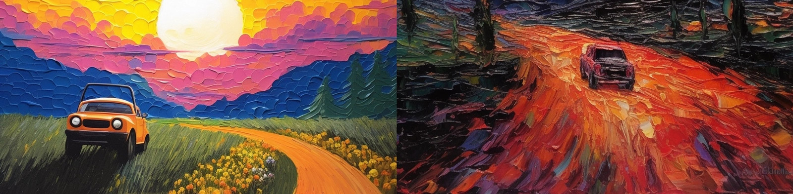 日落山脉油画艺术Midjourney关键词