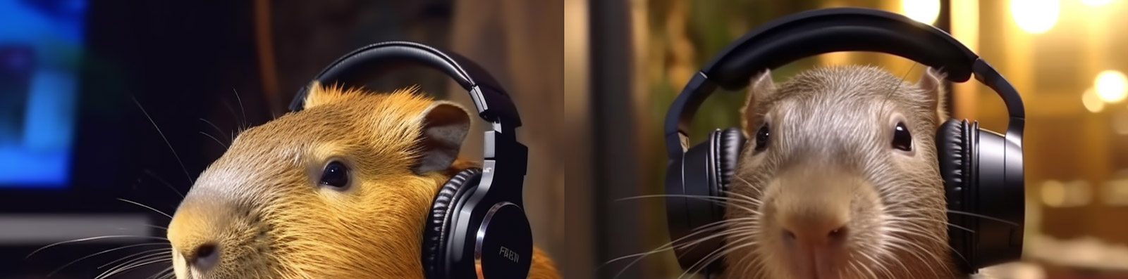 水豚拟人化耳机听歌Midjourney关键词