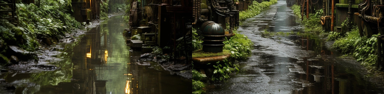 赛博朋克工业丛林建筑Midjourney咒语