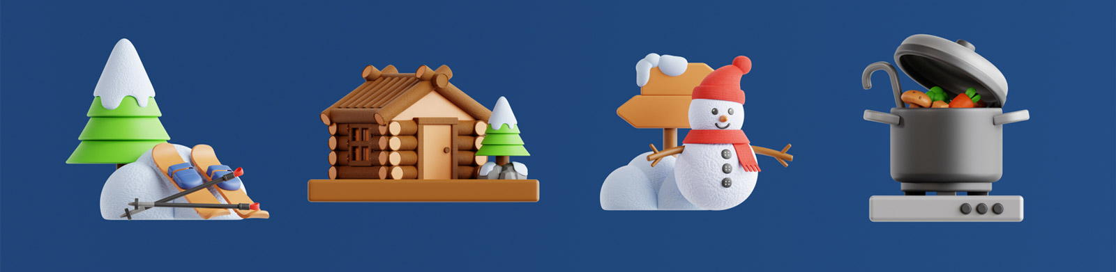 3D立体冬天元素模型Blender