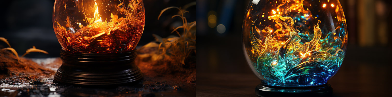 梦幻玻璃瓶燃烧的火焰Midjourney咒语