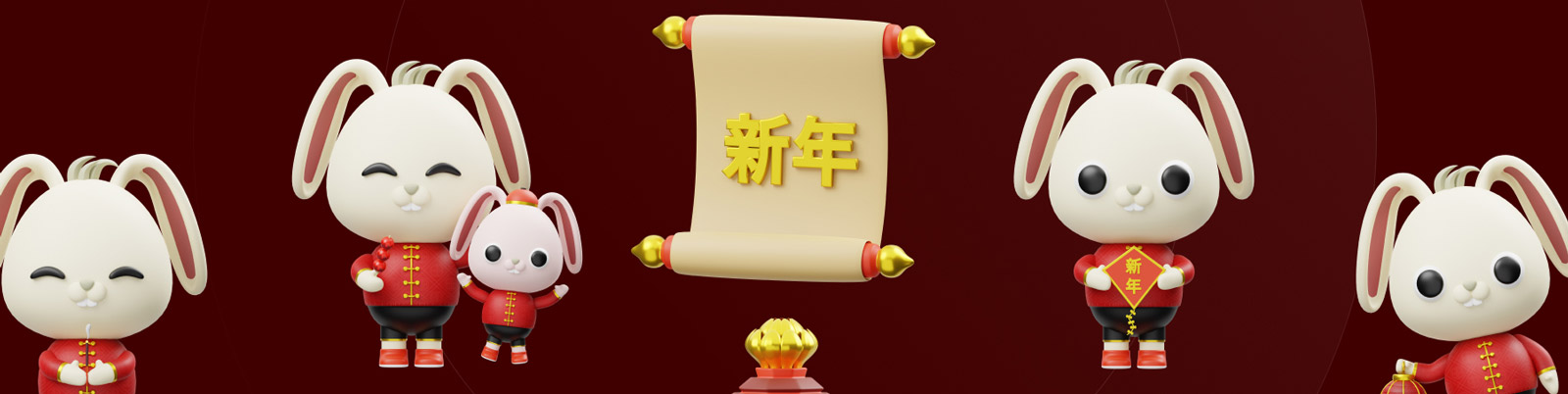 3D中国风兔年元素模型Blender