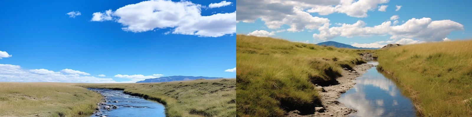 蓝天白云小溪景观Midjourney关键词