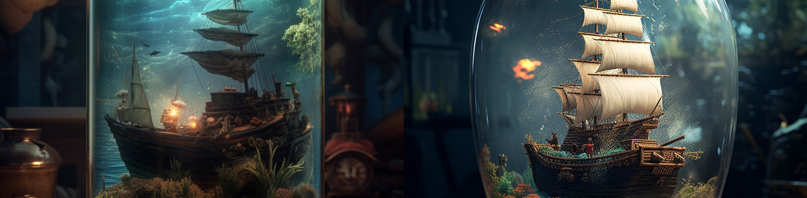 创意玻璃罐海盗船Midjourney咒语