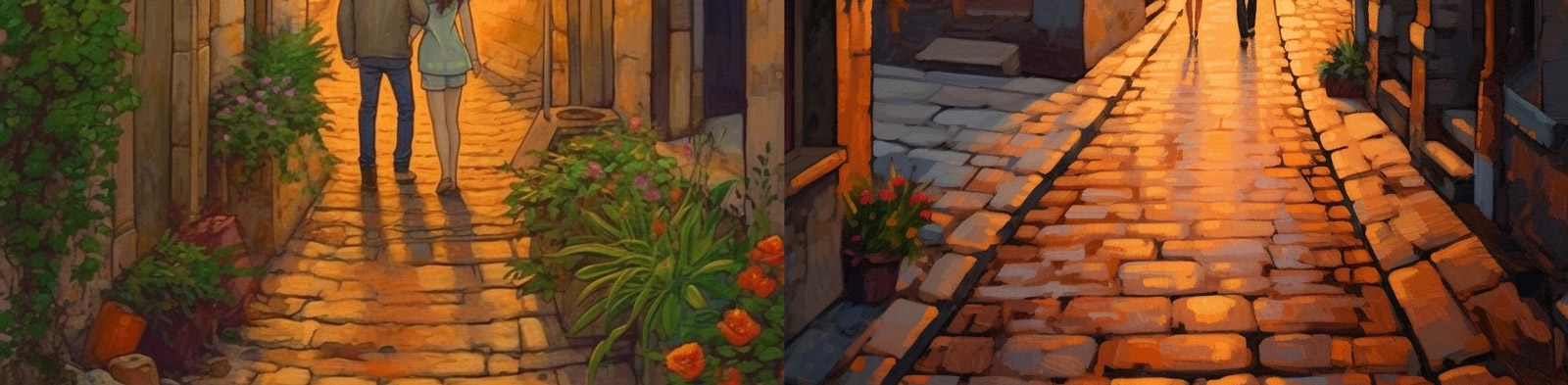 浪漫街道情侣漫步Midjourney咒语