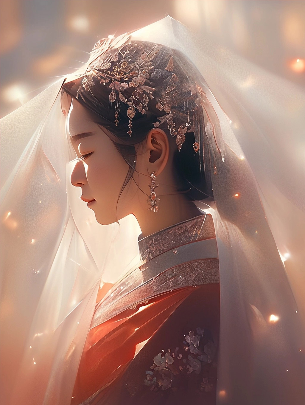 古典汉服女孩侧脸Midjourney咒语-Ai宇宙吧-