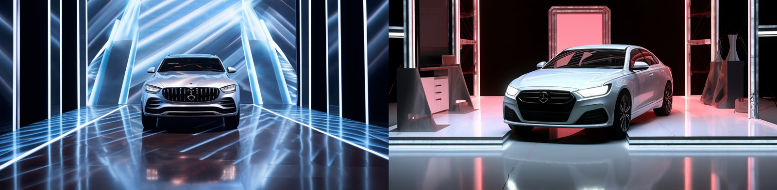 科技立体汽车展厅Midjourney咒语