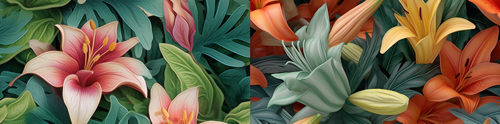 百合花植物无缝图案背景Midjourney关键词