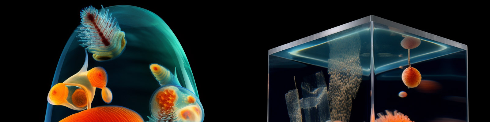 透明玻璃生物空间Midjourney咒语