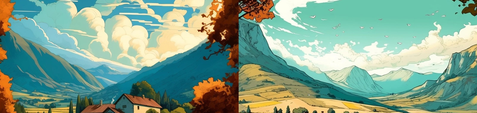 手绘乡村梯田美景Midjourney关键词