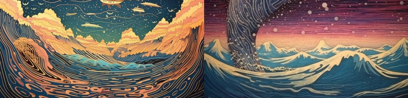 剪纸艺术鲸鱼飞翔Midjourney咒语