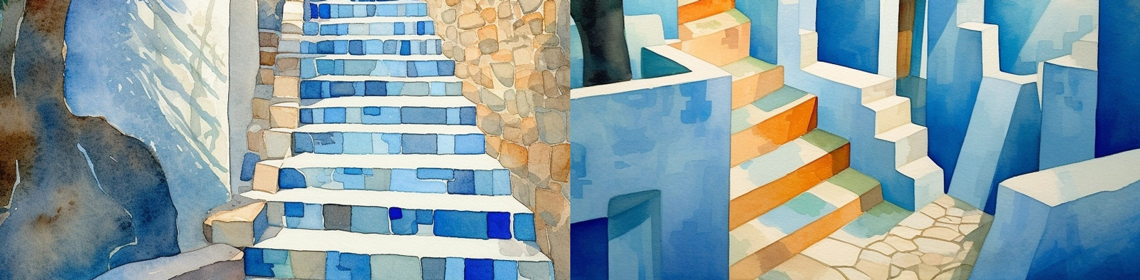 手绘希腊建筑水彩画Midjourney关键词