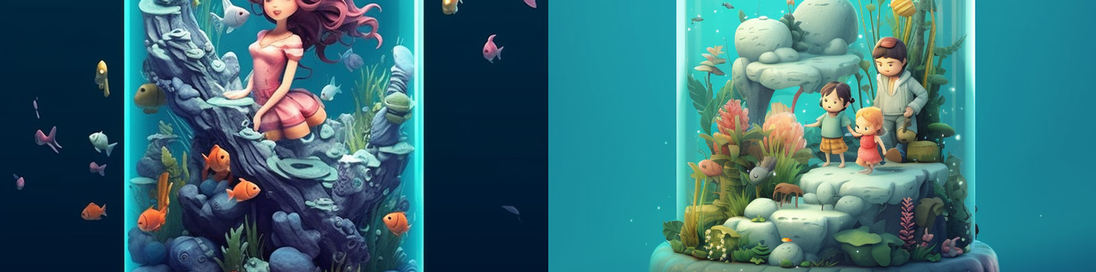 创意动画珊瑚漂流瓶Midjourney咒语