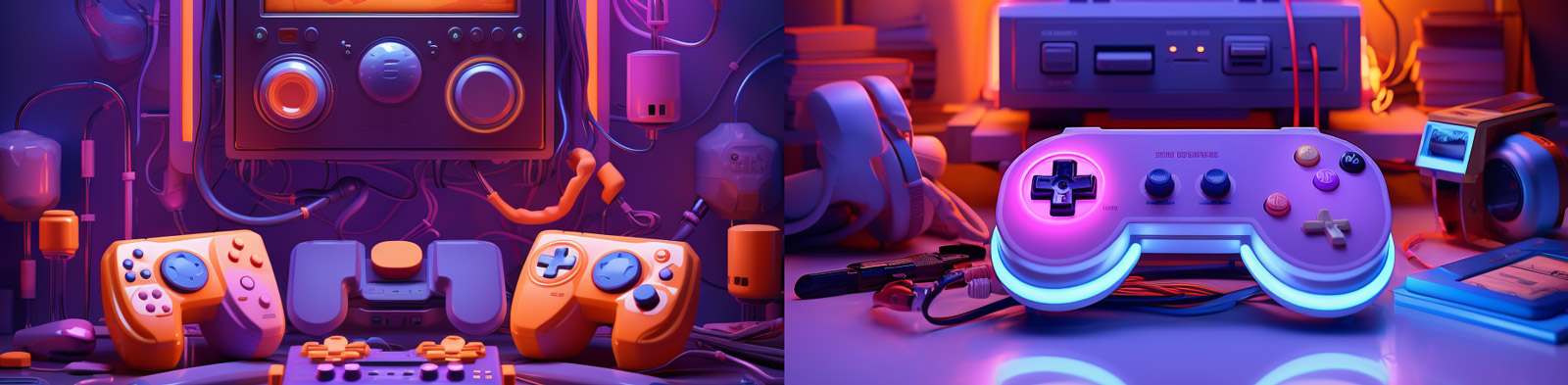 紫色霓虹灯游戏机手柄Midjourney咒语