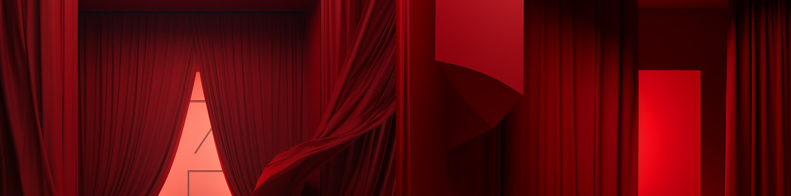 红色拱形窗帘舞台设计Midjourney关键词