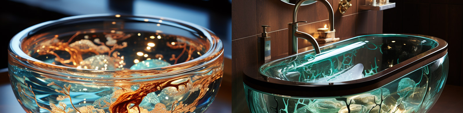 创意艺术玻璃透明浴缸洗脸盆鱼缸家居设计灵感Midjourney咒语