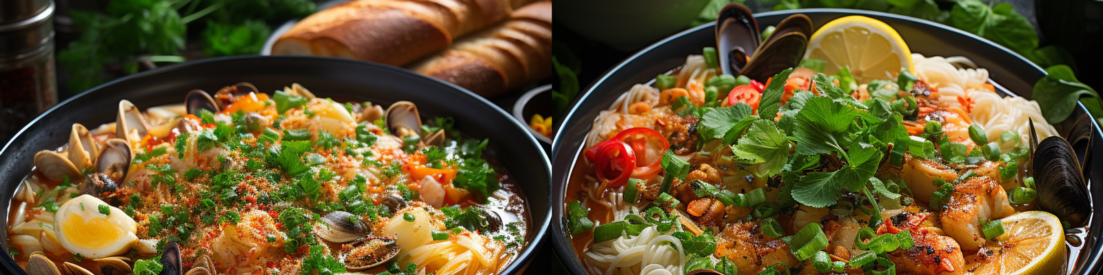 美味美食厨房海鲜拉面碗摄影照片Midjourney关键词咒语