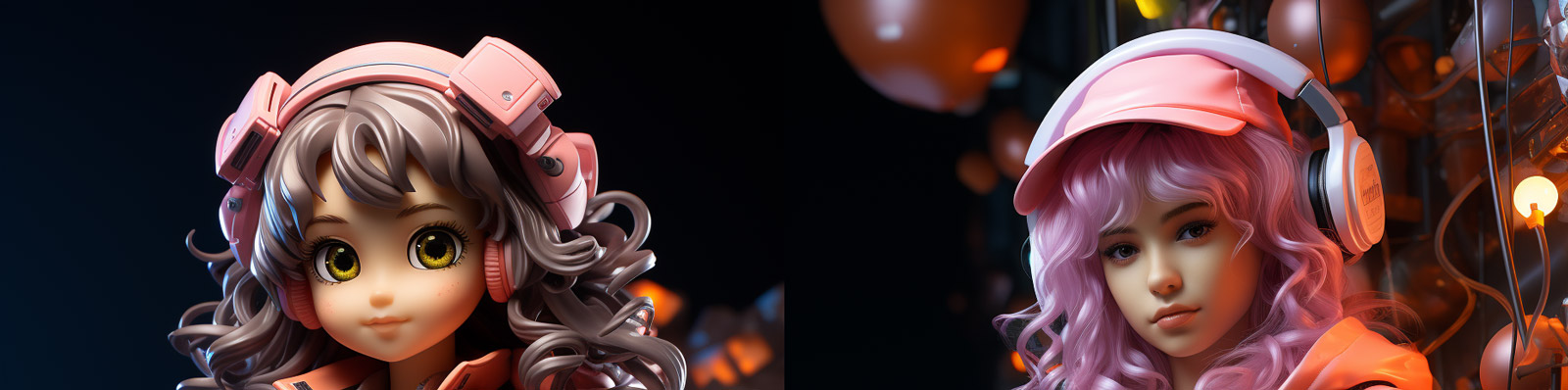 3D动漫卡通可爱戴耳机女孩全身艺术作品Midjourney关键词咒语分享