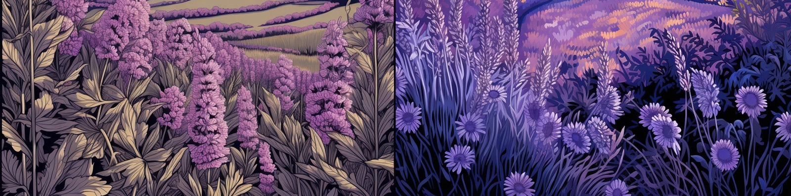 手绘紫色薰衣草景观Midjourney关键词