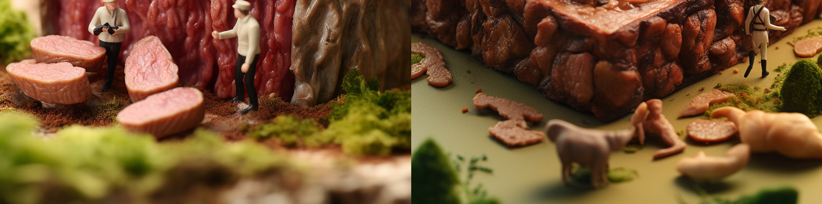 创意牛肉微型雕像摄影Midjourney关键词