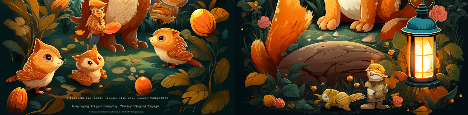 可爱动物狐狸猫头鹰儿童书籍封面矢量插图插画Midjourney咒语