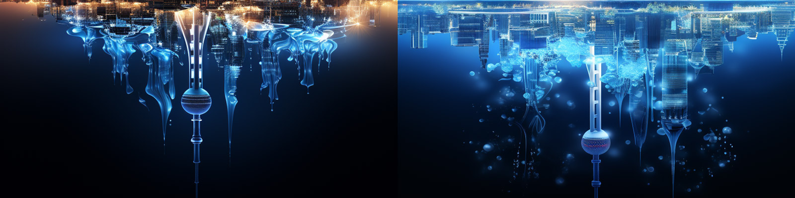 科技梦幻赛博朋克中国上海东方明珠夜景灯光秀Midjourney关键词咒语分享