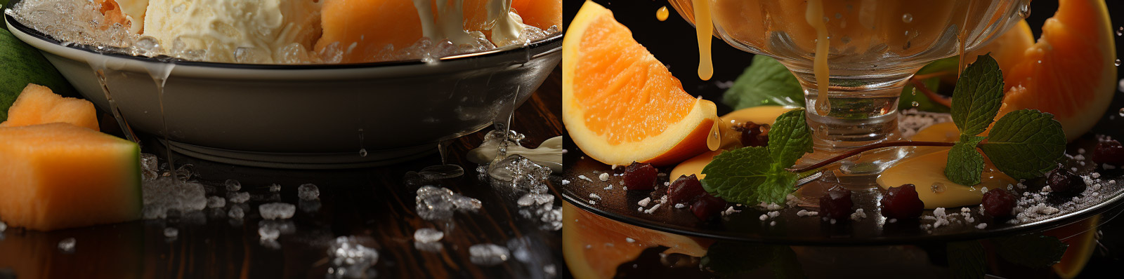 夏季冷饮冰沙水果薄荷冰激凌球广告摄影海报Midjourney关键词