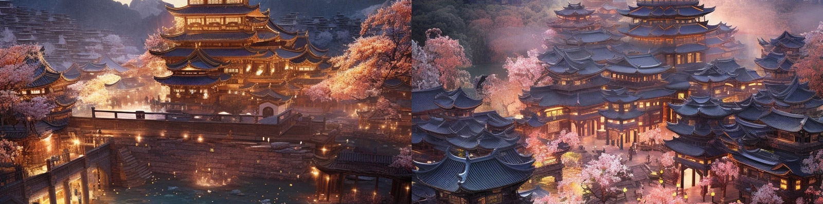 中国古风唐朝夜景建筑Midjourney关键词