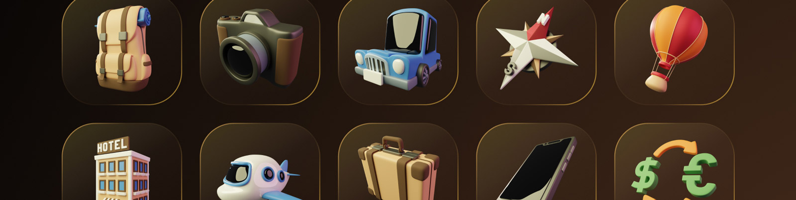 3D旅行元素图标模型Blender