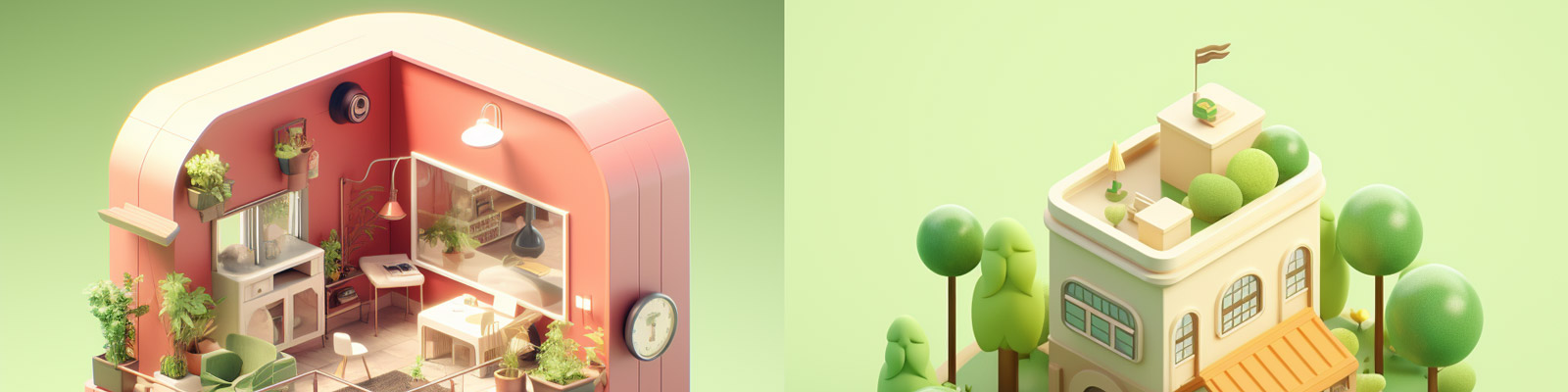 微观可爱立体建筑等距插图Midjourney咒语